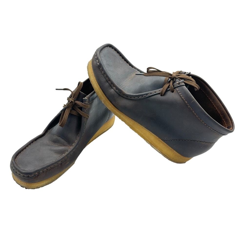 Clarks Originals Wallabee Boots Men 9.5‎ Beeswax Moc Toe Crepe Sole Dark Brown